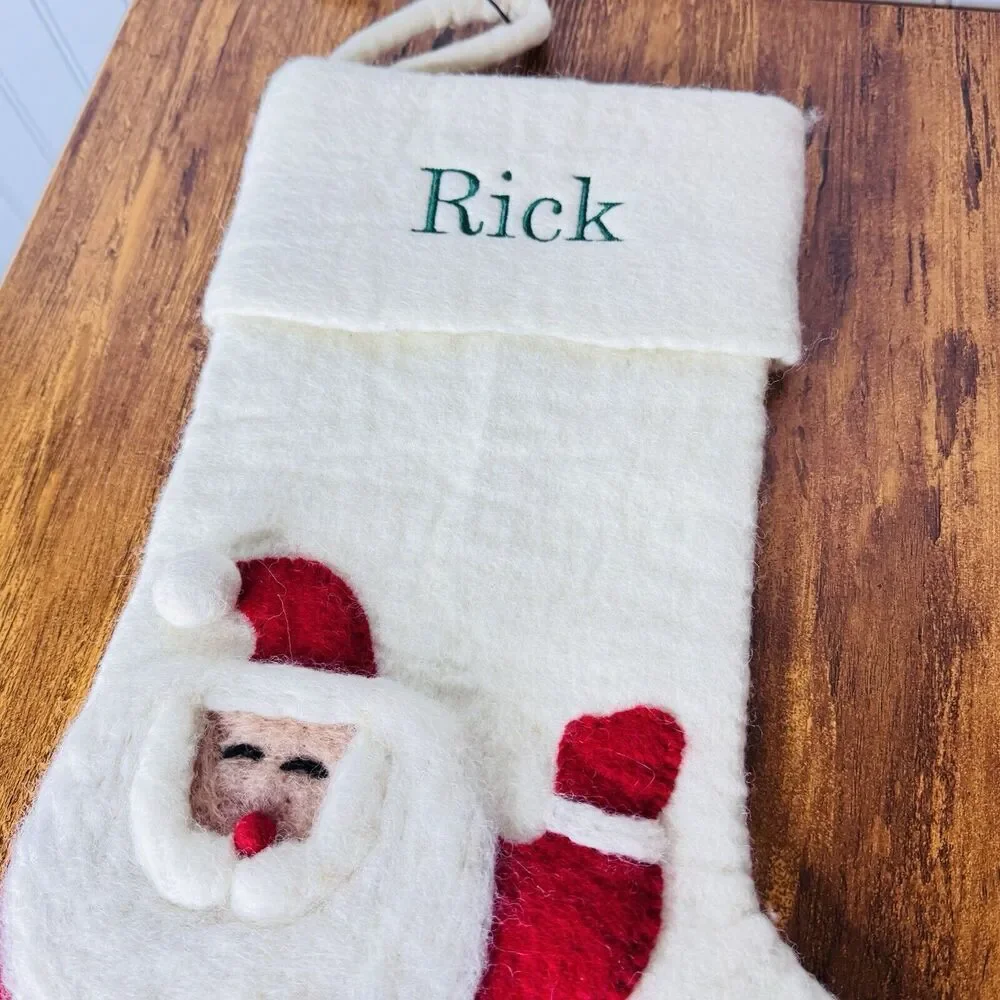 RICK West Elm SANTA Felted Christmas Stocking Holiday NWOT